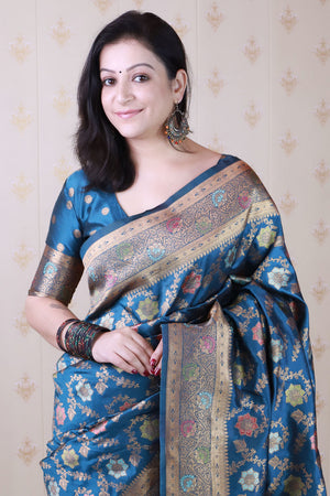 Blue Woven Banarasi Silk Saree (ACA6673)