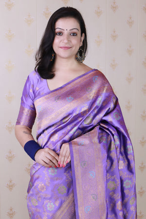 Lavender Woven Banarasi Silk Saree (ACA6674)