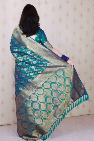Turquoise Woven Banarasi Silk Saree (ACA6676)