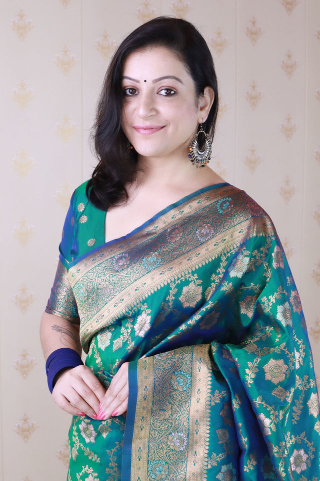 Turquoise Woven Banarasi Silk Saree (ACA6676)