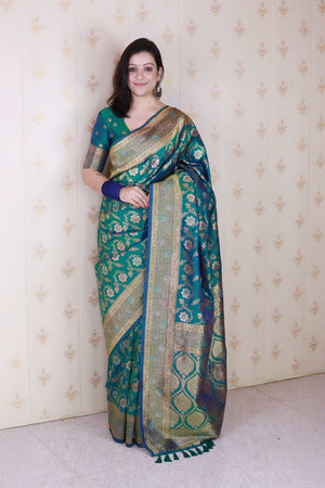 Turquoise Woven Banarasi Silk Saree (ACA6676)