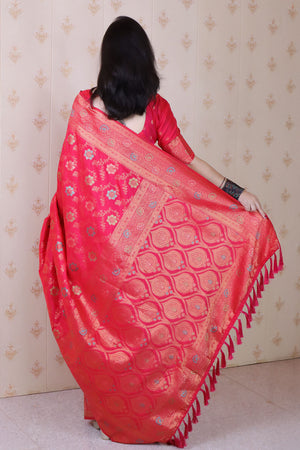 Pink Woven Banarasi Silk Saree (ACA6677)