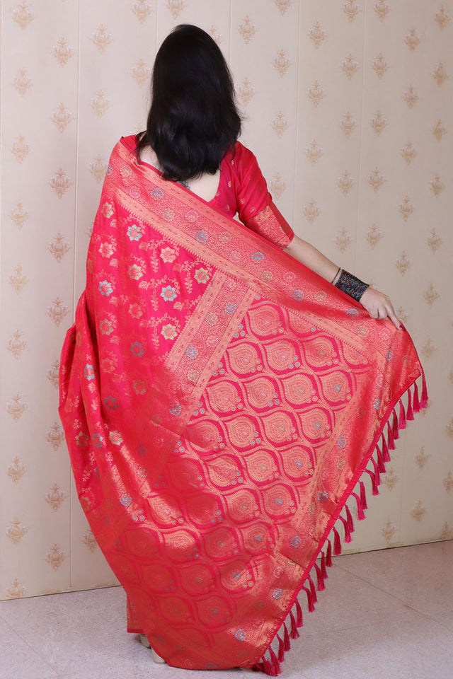 Pink Woven Banarasi Silk Saree (ACA6677)