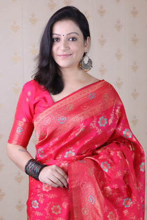 Pink Woven Banarasi Silk Saree (ACA6677)