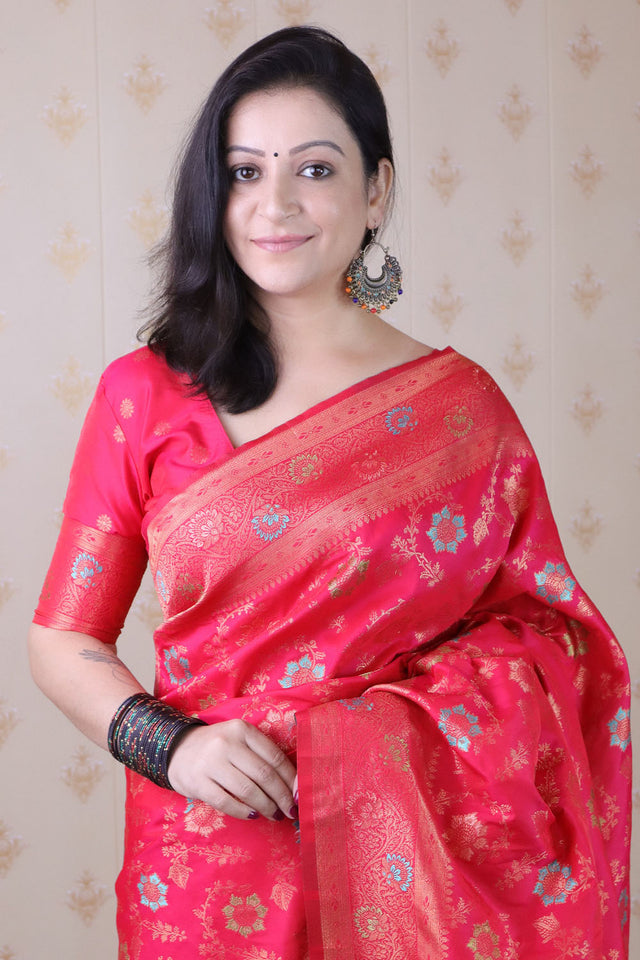 Pink Woven Banarasi Silk Saree (ACA6677)