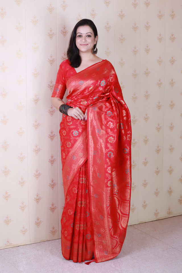 Pink Woven Banarasi Silk Saree (ACA6677)
