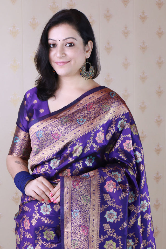Violet Woven Banarasi Silk Saree (ACA6678)