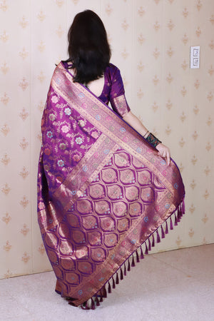 Wine Woven Banarasi Silk Saree (ACA6679)