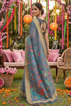 Grey Woven Cotton Blend Saree (ACA6680)