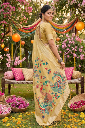Yellow Woven Cotton Blend Saree (ACA6681)