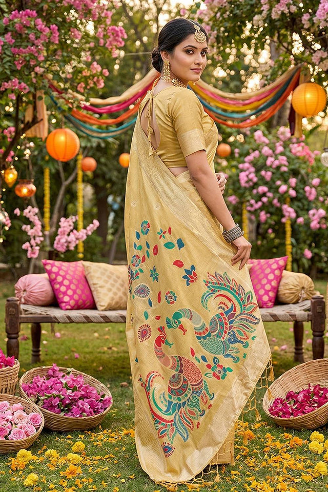 Yellow Woven Cotton Blend Saree (ACA6681)