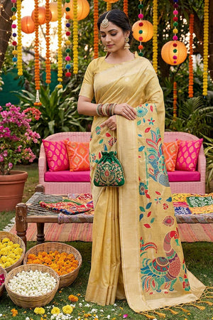Yellow Woven Cotton Blend Saree (ACA6681)
