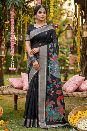 Black Woven Cotton Blend Saree (ACA6685)