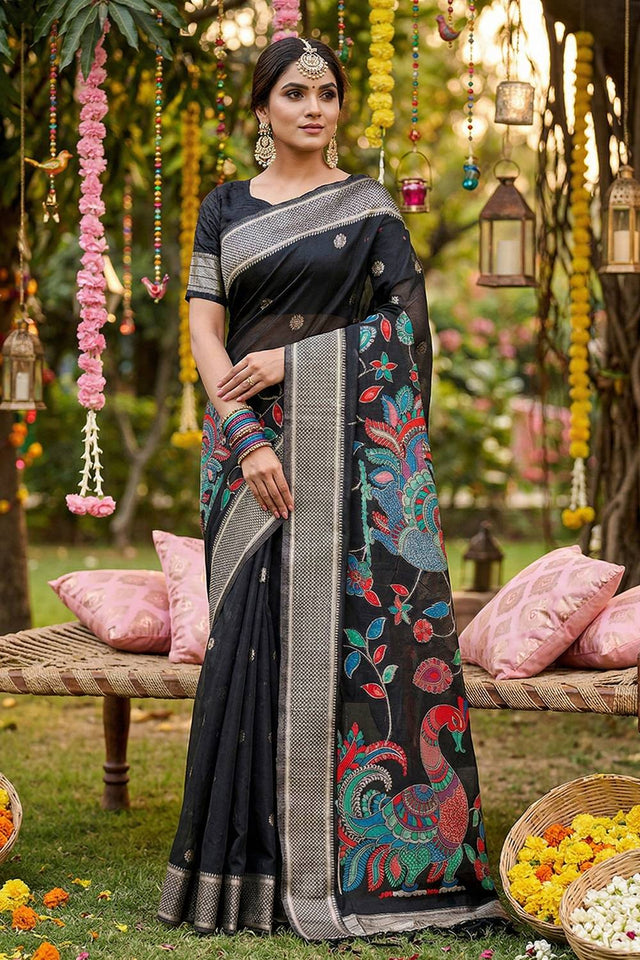 Black Woven Cotton Blend Saree (ACA6685)