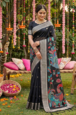 Black Woven Cotton Blend Saree (ACA6685)