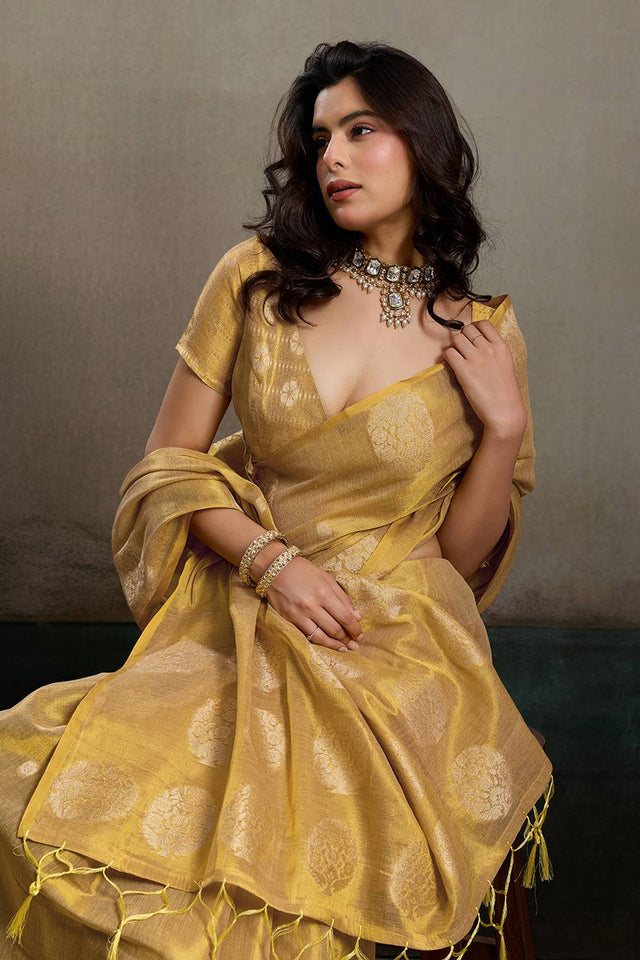 Beige Woven Tissue Saree (ACA6687)