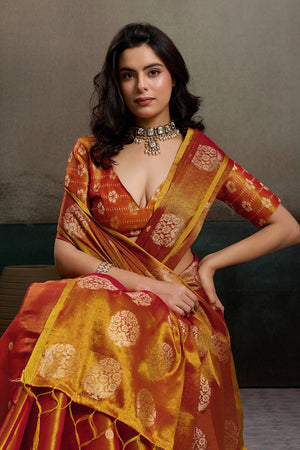 Orange Woven Tissue Saree (ACA6688)
