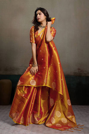 Orange Woven Tissue Saree (ACA6688)