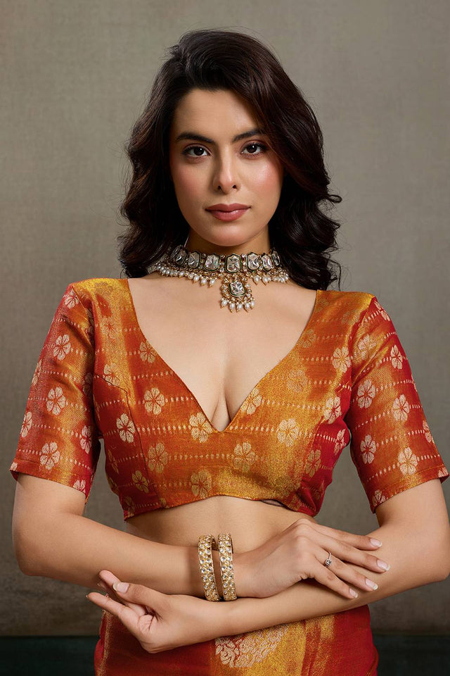 Orange Woven Tissue Saree (ACA6688)