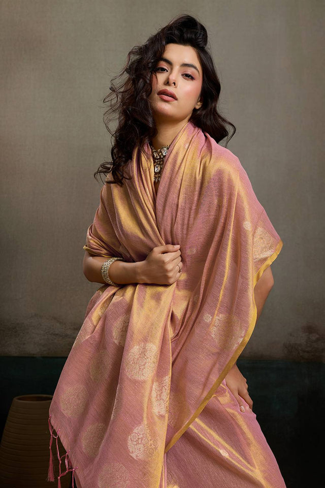 Pink Woven Tissue Saree (ACA6689)