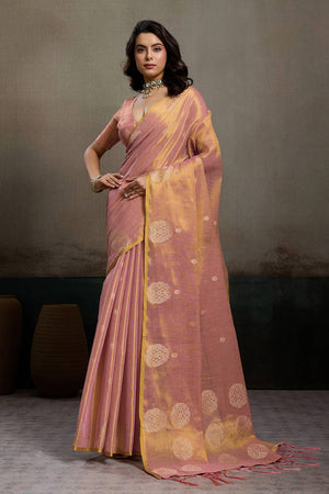 Pink Woven Tissue Saree (ACA6689)