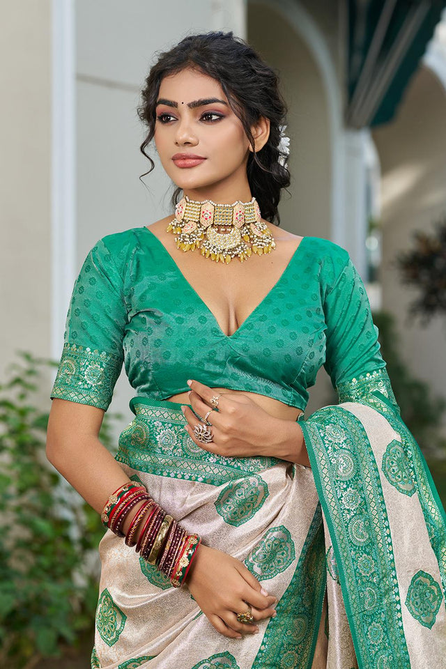 Sea Green Woven Silk Blend Saree (ACA6723)