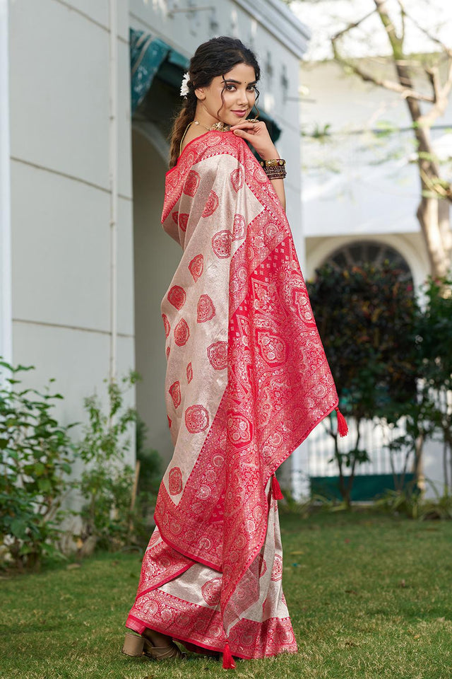 Red Woven Silk Blend Saree (ACA6724)