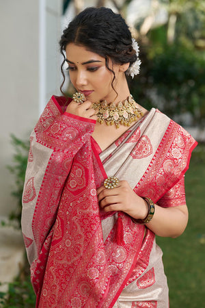 Red Woven Silk Blend Saree (ACA6724)