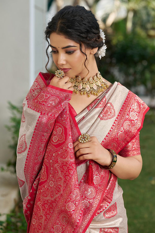 Red Woven Silk Blend Saree (ACA6724)