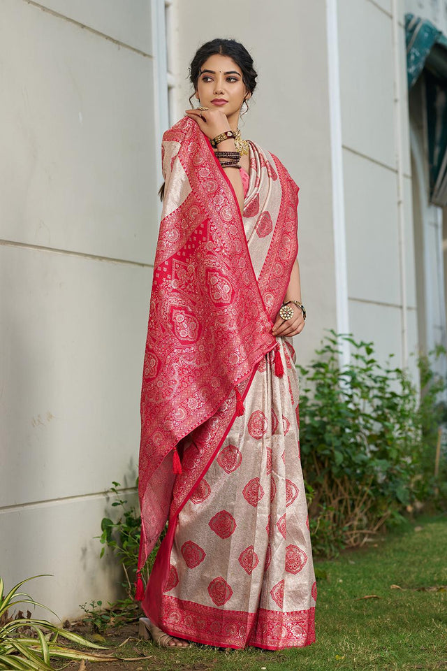 Red Woven Silk Blend Saree (ACA6724)