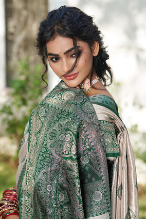 Green Woven Silk Blend Saree (ACA6725)