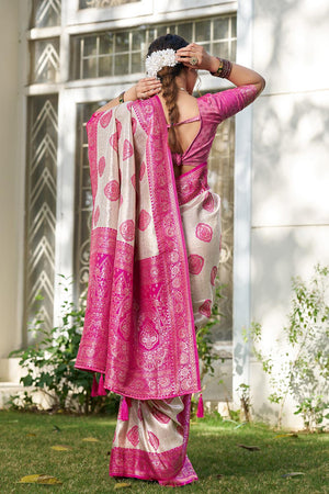 Pink Woven Silk Blend Saree (ACA6726)