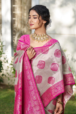 Pink Woven Silk Blend Saree (ACA6726)