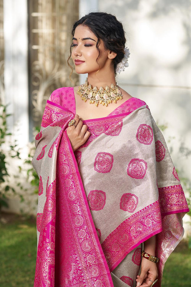 Pink Woven Silk Blend Saree (ACA6726)