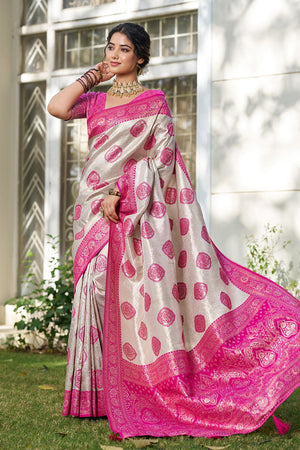 Pink Woven Silk Blend Saree (ACA6726)