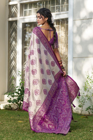 Violet Woven Silk Blend Saree (ACA6727)
