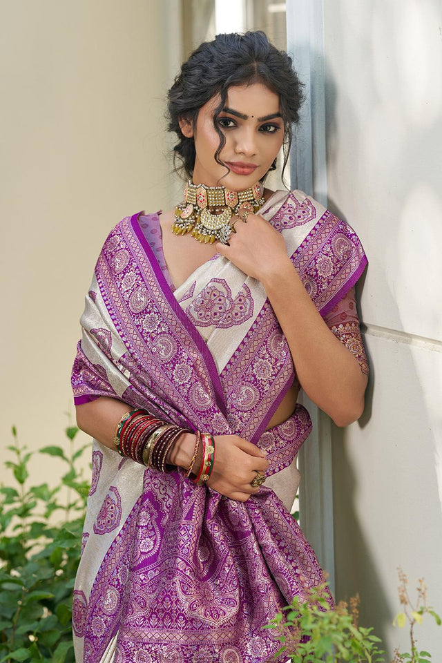 Violet Woven Silk Blend Saree (ACA6727)