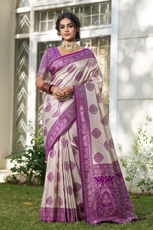Violet Woven Silk Blend Saree (ACA6727)