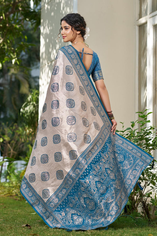 Blue Woven Silk Blend Saree (ACA6728)