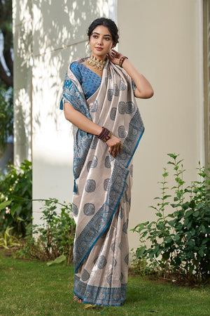 Blue Woven Silk Blend Saree (ACA6728)