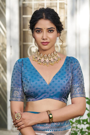 Blue Woven Silk Blend Saree (ACA6728)