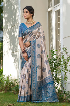 Blue Woven Silk Blend Saree (ACA6728)