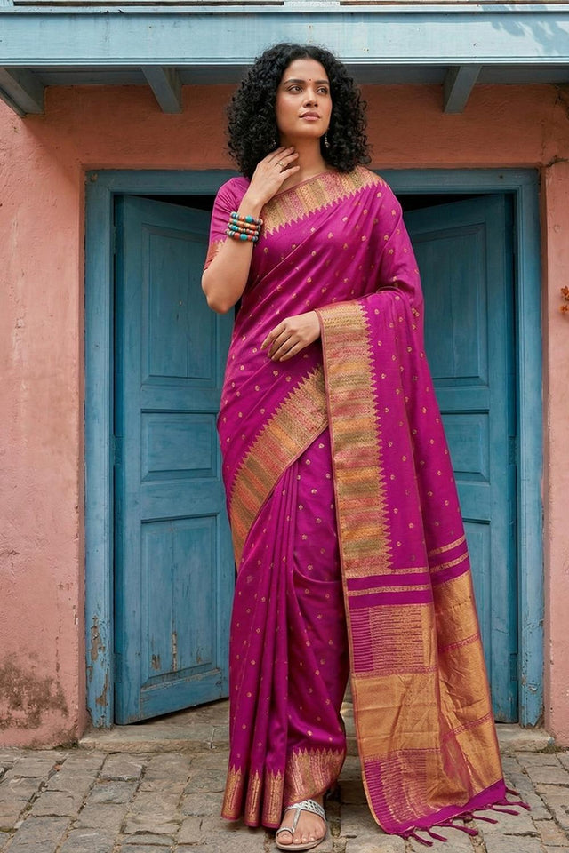 Magenta Woven Silk Blend Saree (ACA6729)