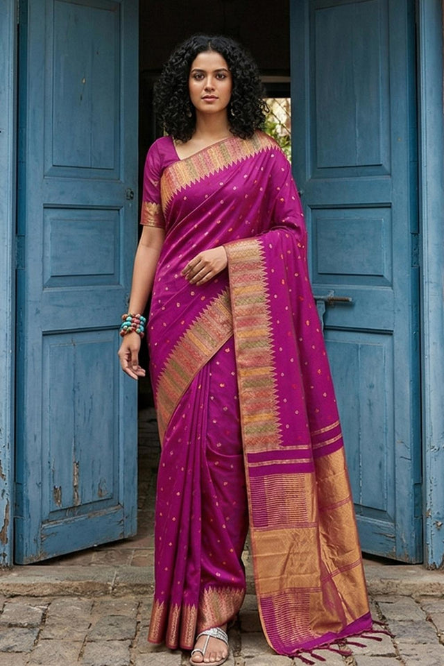 Magenta Woven Silk Blend Saree (ACA6729)
