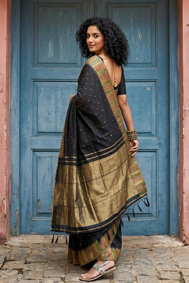 Black Woven Silk Blend Saree (ACA6730)