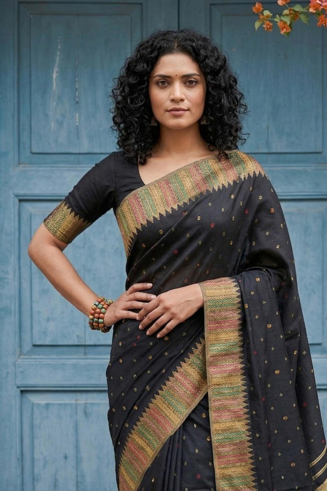 Black Woven Silk Blend Saree (ACA6730)
