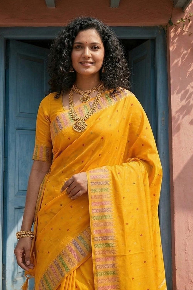 Yellow Woven Silk Blend Saree (ACA6731)