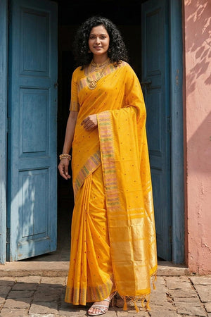 Yellow Woven Silk Blend Saree (ACA6731)