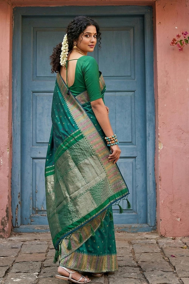 Turquoise Woven Silk Blend Saree (ACA6732)