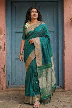Turquoise Woven Silk Blend Saree (ACA6732)